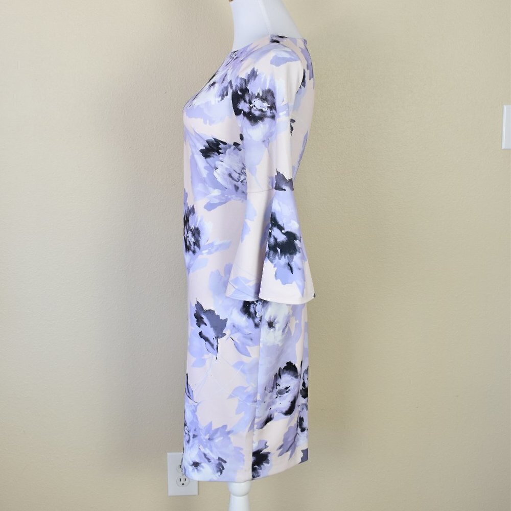 Calvin Klein Floral Sheath Dress Bell Sleeves 2 - Picture 3 of 8